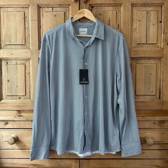 Men's NWT Stitch Note Size XL Button Front Shirt Blue White Athletic Collared‎ - Picture 1 of 8